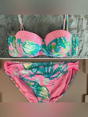Lilly Pulitzer bikini top and bottom size 14 pink green hip nautic swimsuit